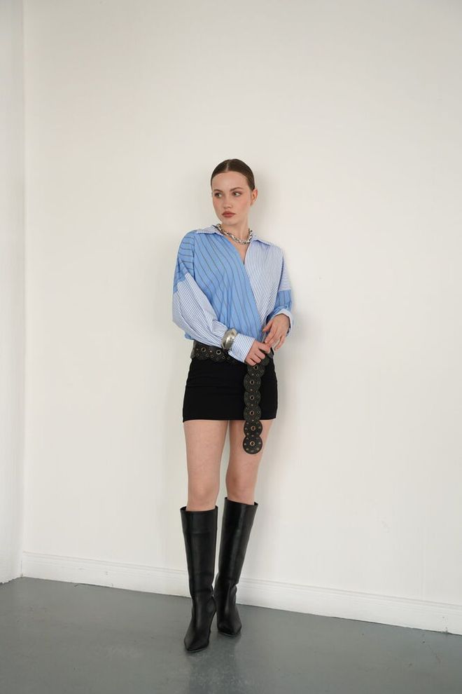 Topshow Blue Casual Elegant Streetwear Shirt Wholesale Clothing 1