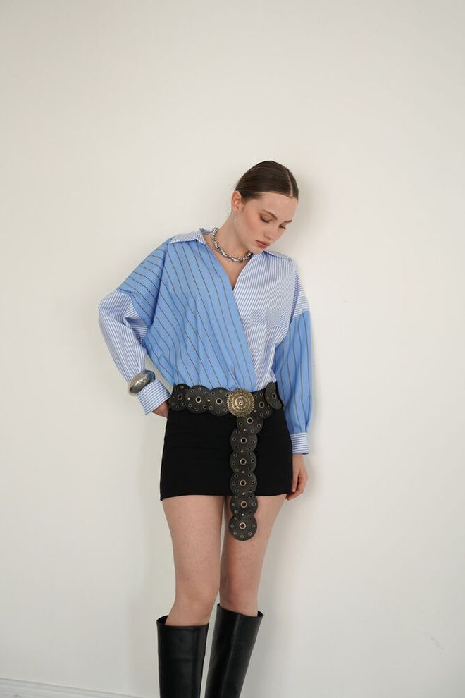 Topshow Blue Casual Elegant Streetwear Shirt Wholesale Clothing Work