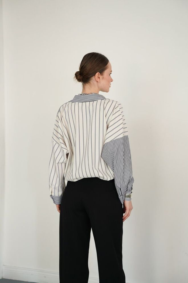 Topshow White Striped Buttoned Shirt With Notched Neck Wholesale Clothing Formal