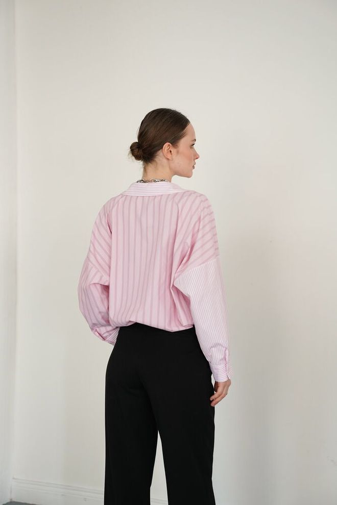 Topshow Pink Striped Oversized Fit Shirt With Notched Neck Wholesale Clothing Formal