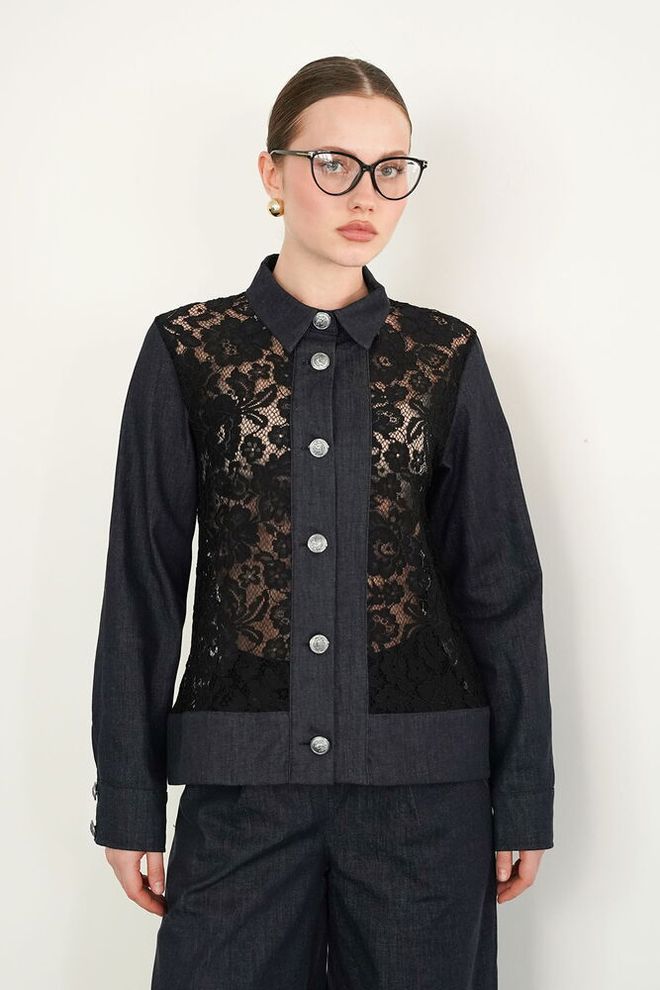 Topshow قميص أسود أنيق غير رسمي رسمي ملابس بالجملة غير رسمي