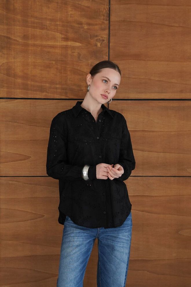 Topshow Black Casual Elegant Shirt Wholesale Clothing Work