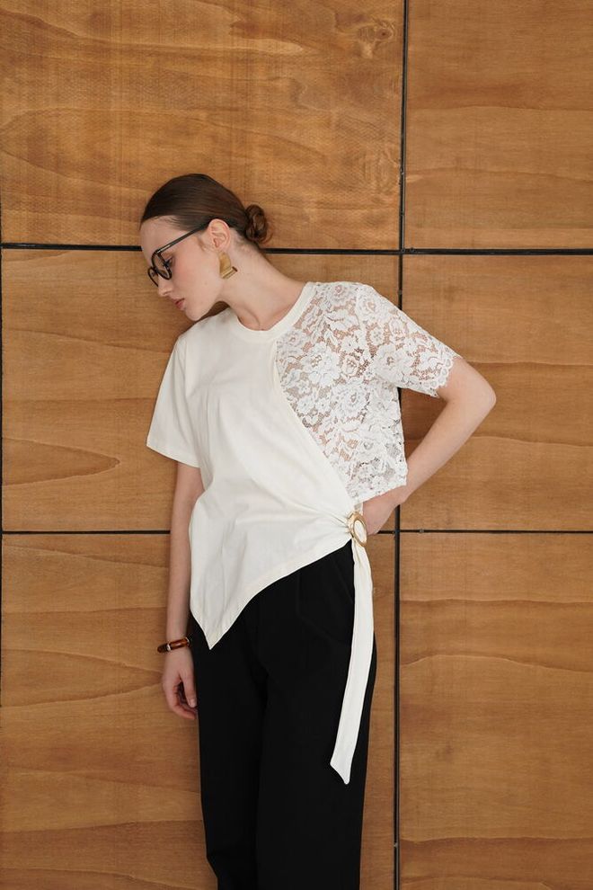 Topshow Белая Блузка С Цветочным И Однотонным Рисунком Оптовая продажа одежды Работа