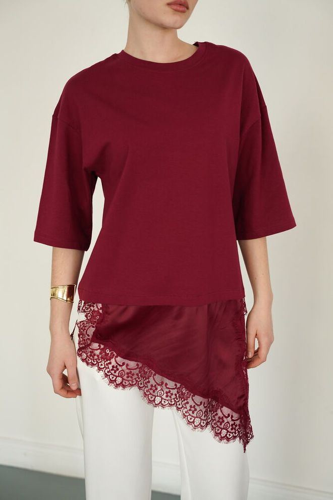 Topshow Бордовый Красный Блузка Повседневный Элегантный Половина Рукава Оптовая продажа одежды Весна