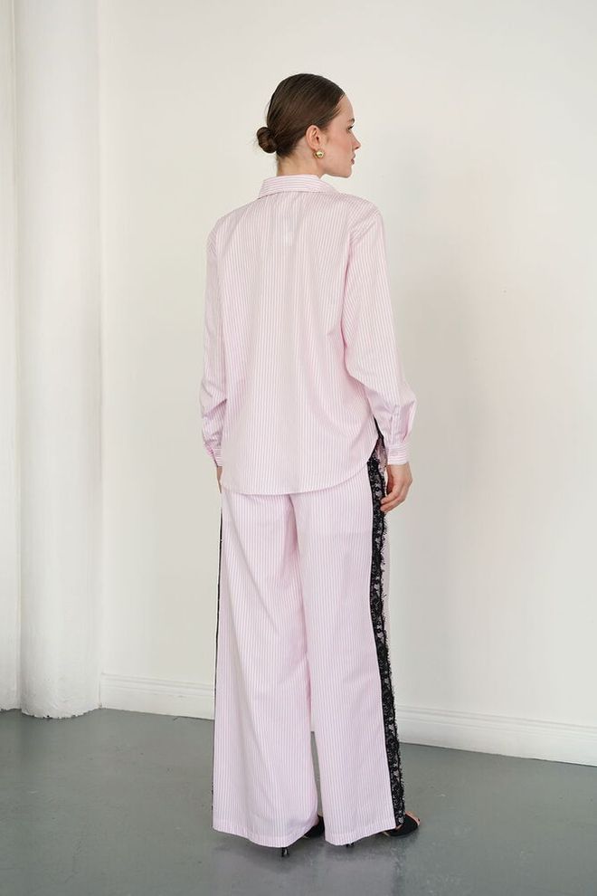 Topshow Pink Striped Elegant Buttoned Polo Neck Shirt Wholesale Clothing Vintage