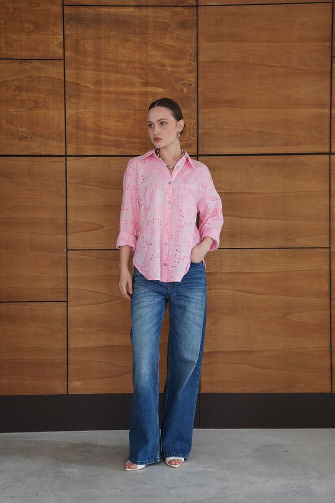 Topshow Pink Floral Casual Modest Elegant Shirt Wholesale Clothing Lounge