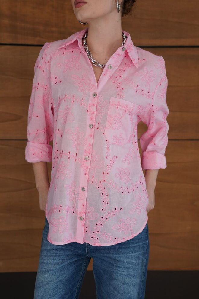 Topshow Pink Floral Casual Modest Elegant Shirt Wholesale Clothing Spring