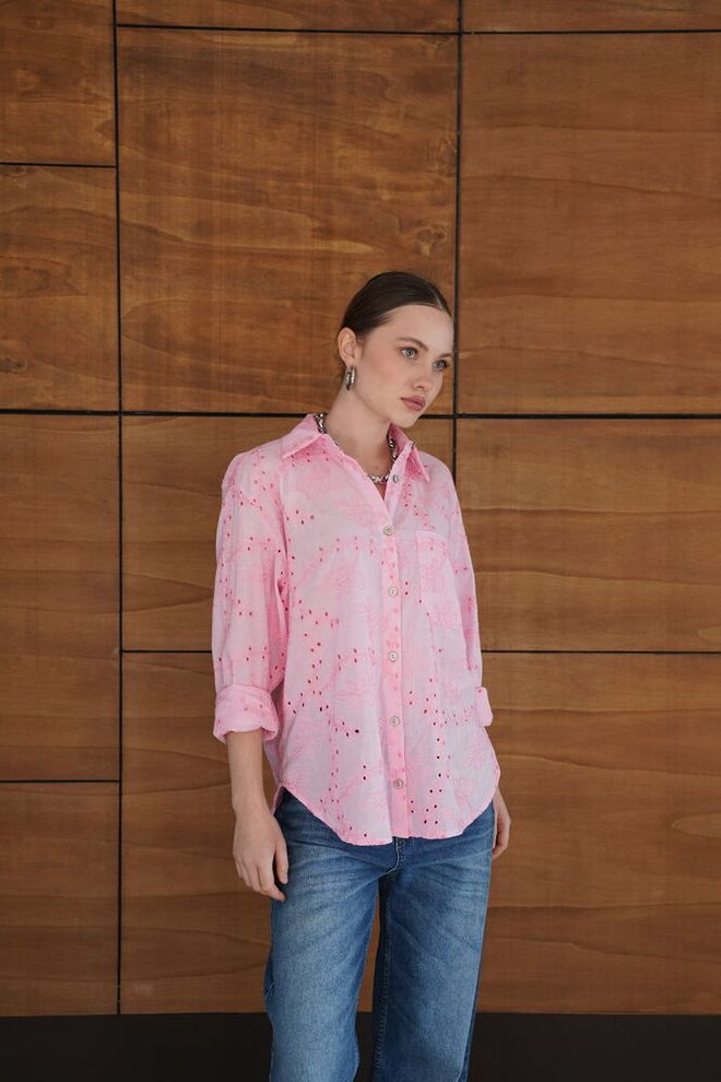 Topshow Pink Floral Casual Modest Elegant Shirt Wholesale Clothing 1