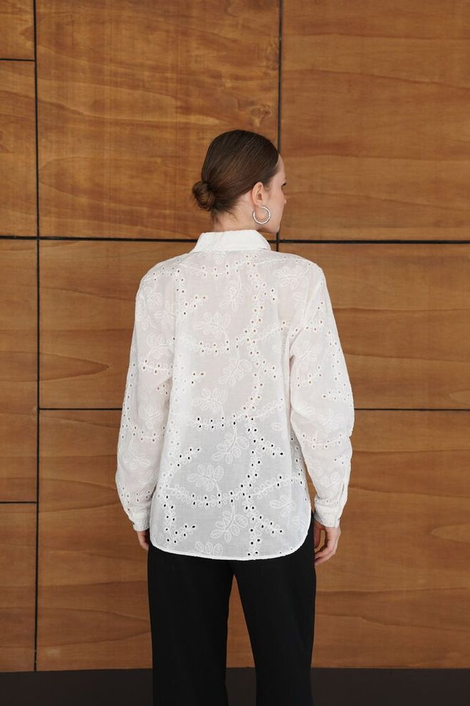 Topshow White Floral Notched Neck Shirt Wholesale Clothing Formal