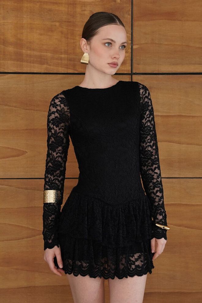 Topshow Eleganti Juoda Fit And Flare Mini Suknelė Didmeninė prekyba drabužiais Čiuožėjos