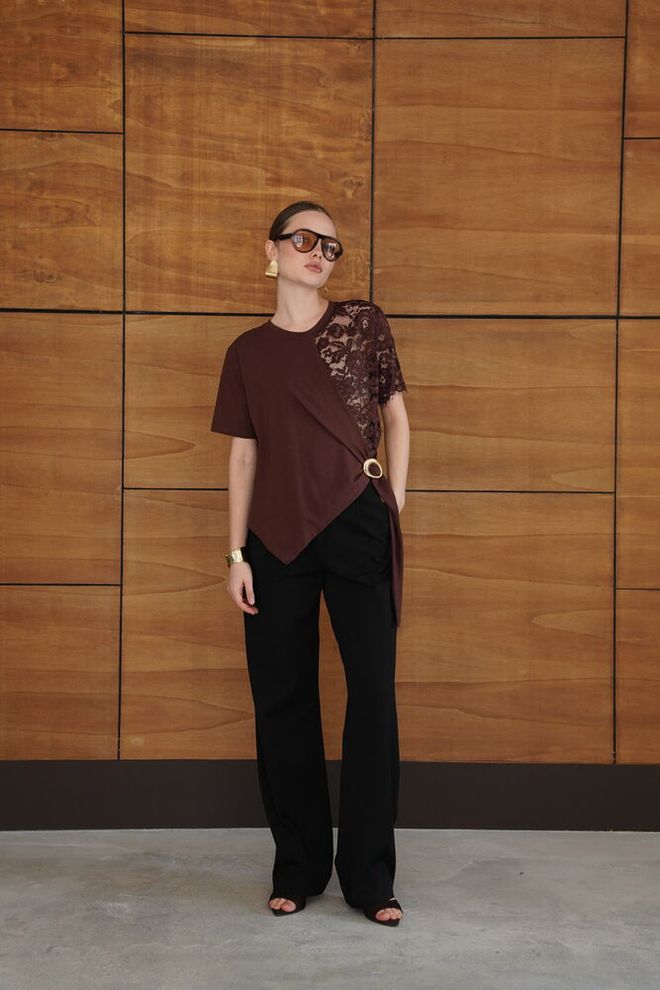 Topshow Коричневая Элегантная Повседневная Формальная Гламурная Винтажная Ретро Блузка Оптовая продажа одежды Работа