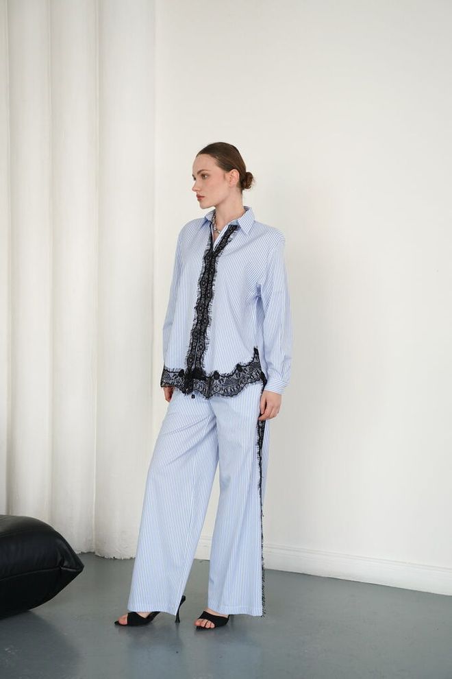 Topshow Blue Casual Elegant Shirt Wholesale Clothing Work