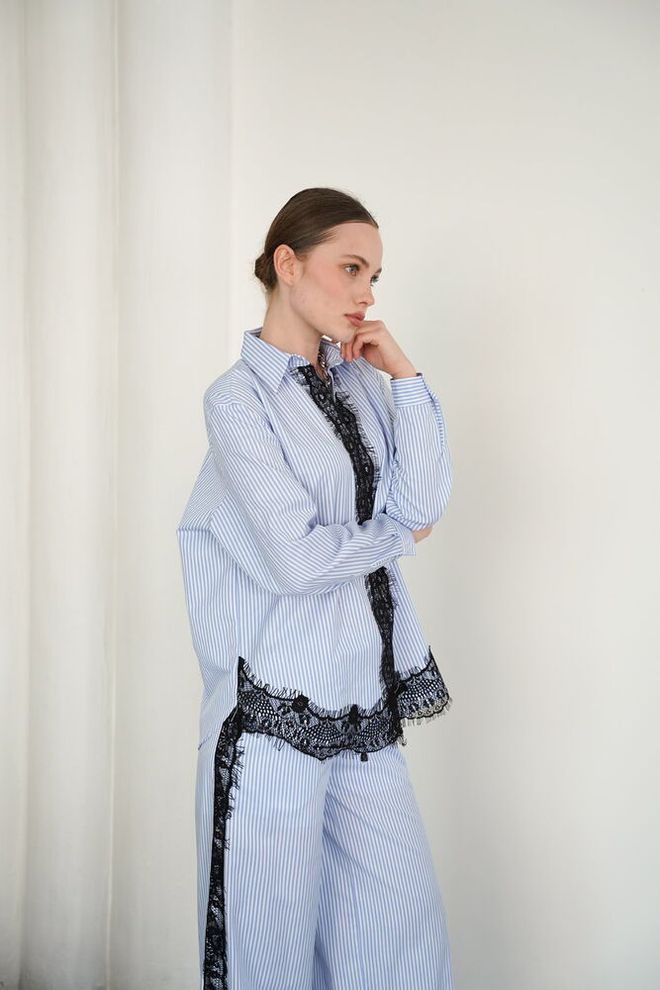 Topshow Blue Casual Elegant Shirt Wholesale Clothing 1