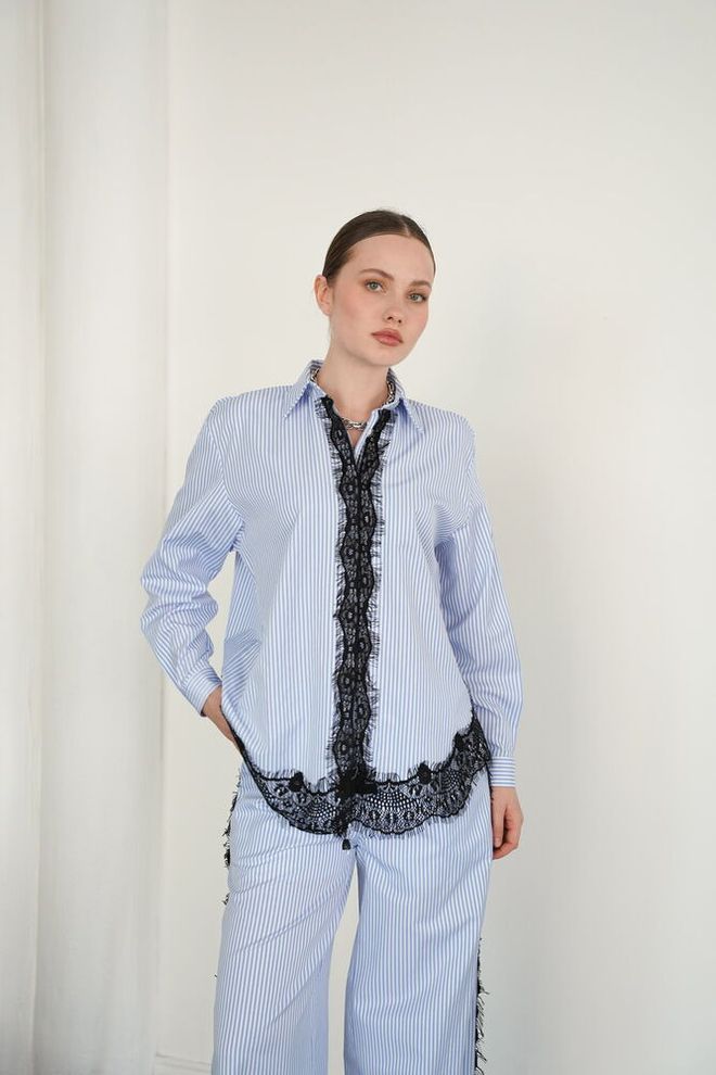 Topshow Blue Casual Elegant Shirt Wholesale Clothing Spring