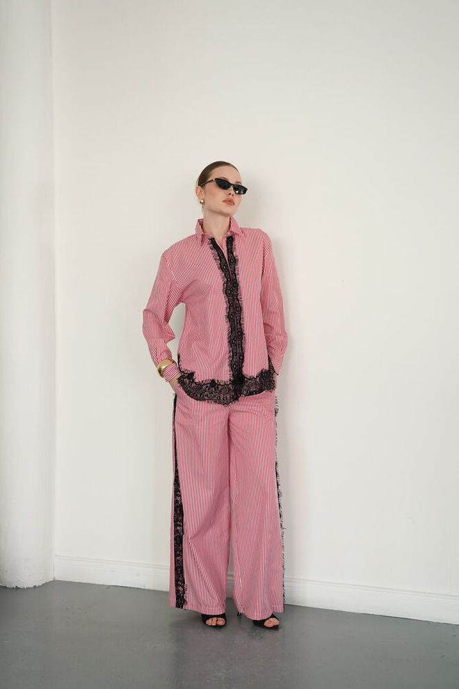 Topshow Red Casual Elegant Formal Grandad Neck Shirt Wholesale Clothing 1