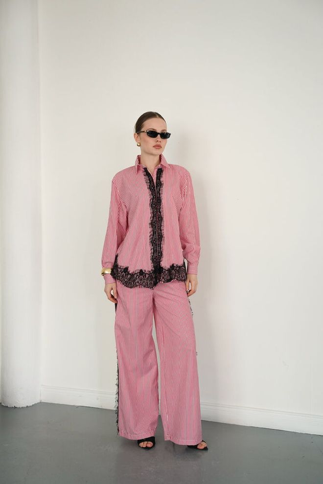 Topshow Red Casual Elegant Formal Grandad Neck Shirt Wholesale Clothing Spring