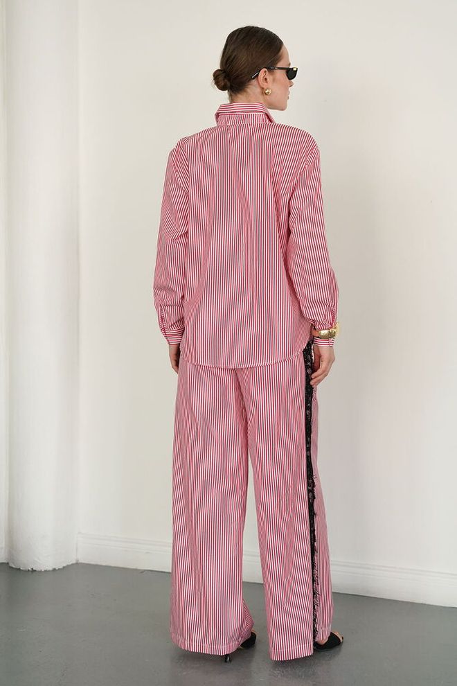 Topshow Red Casual Elegant Formal Grandad Neck Shirt Wholesale Clothing Vintage