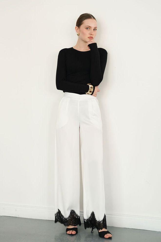 Topshow Белый Элегантный Формальный Повседневный Палаццо Штаны Оптовая продажа одежды Повседневный