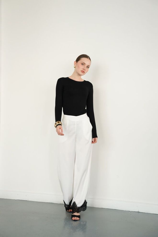 Topshow White Elegant Formal Casual Palazzo Pants Wholesale Clothing Work