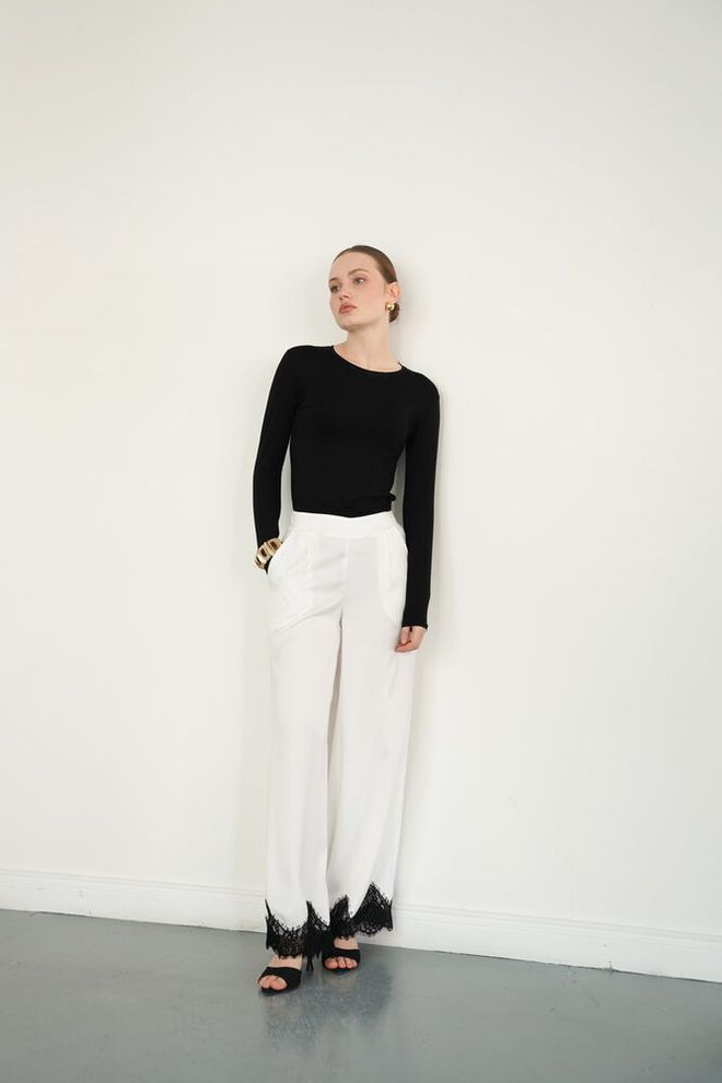 Topshow White Elegant Formal Casual Palazzo Pants Wholesale Clothing 1