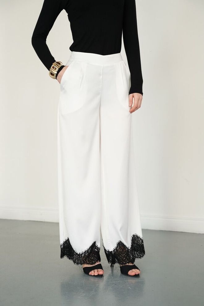 Topshow White Elegant Formal Casual Palazzo Pants Wholesale Clothing Spring