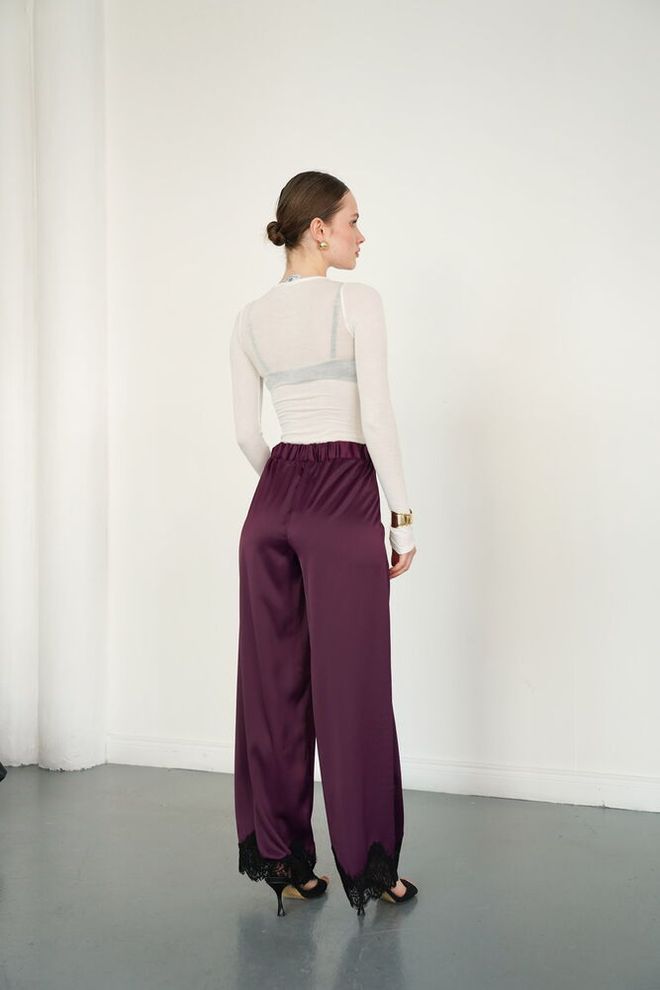 Topshow Claret Red Palazzo Pants Wholesale Clothing Elegant