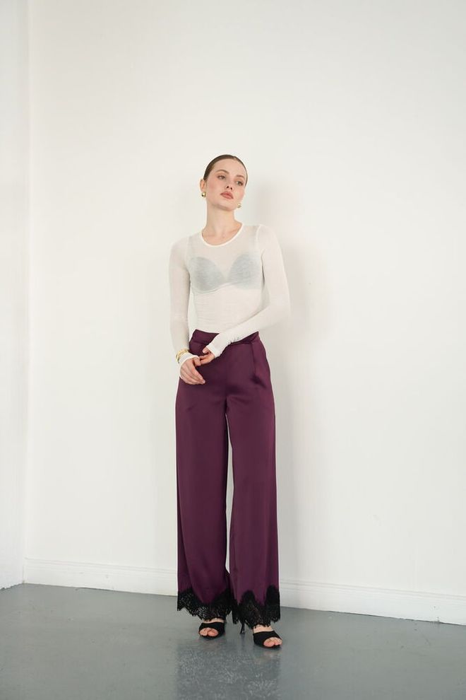Topshow Claret Red Palazzo Pants Wholesale Clothing Work