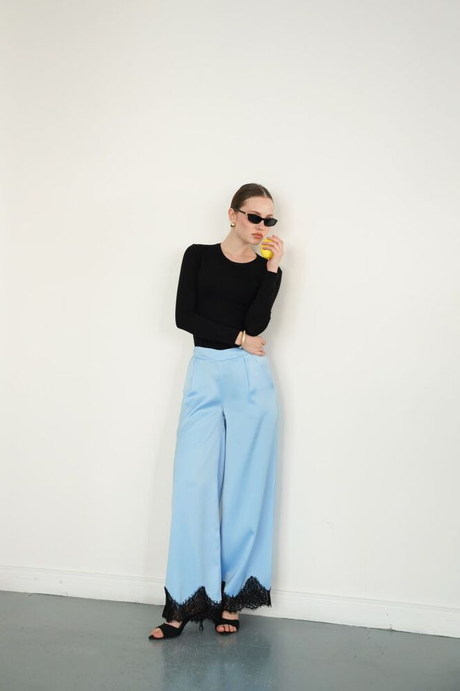 Topshow Blue Palazzo Pants Wholesale Clothing Work