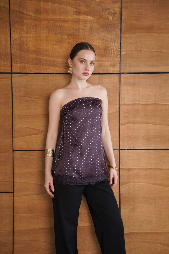 Topshow Блузка Бардовая Без Бретелек В Горошек Оптовая продажа одежды Винтаж