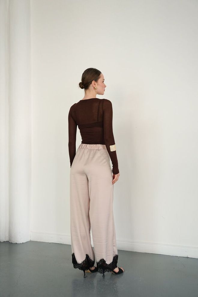 Topshow Beige Elegant Palazzo Pants With High Waist Wholesale Clothing Formal