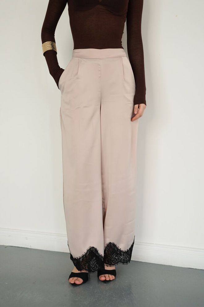 Topshow Beige Elegant Palazzo Pants With High Waist Wholesale Clothing Spring