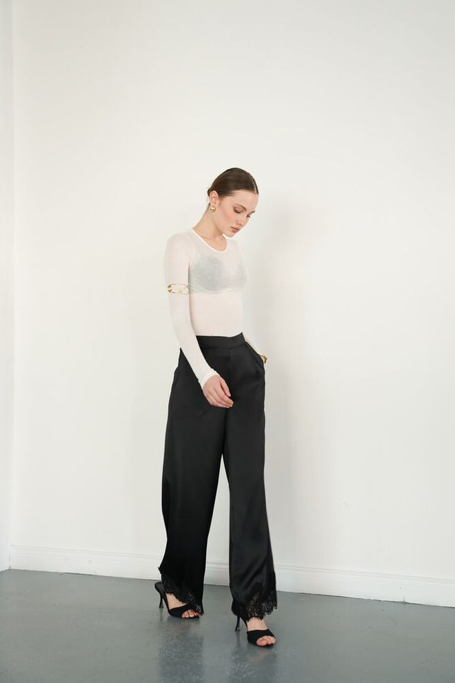 Topshow Black Elegant Formal Palazzo Pants Wholesale Clothing Work