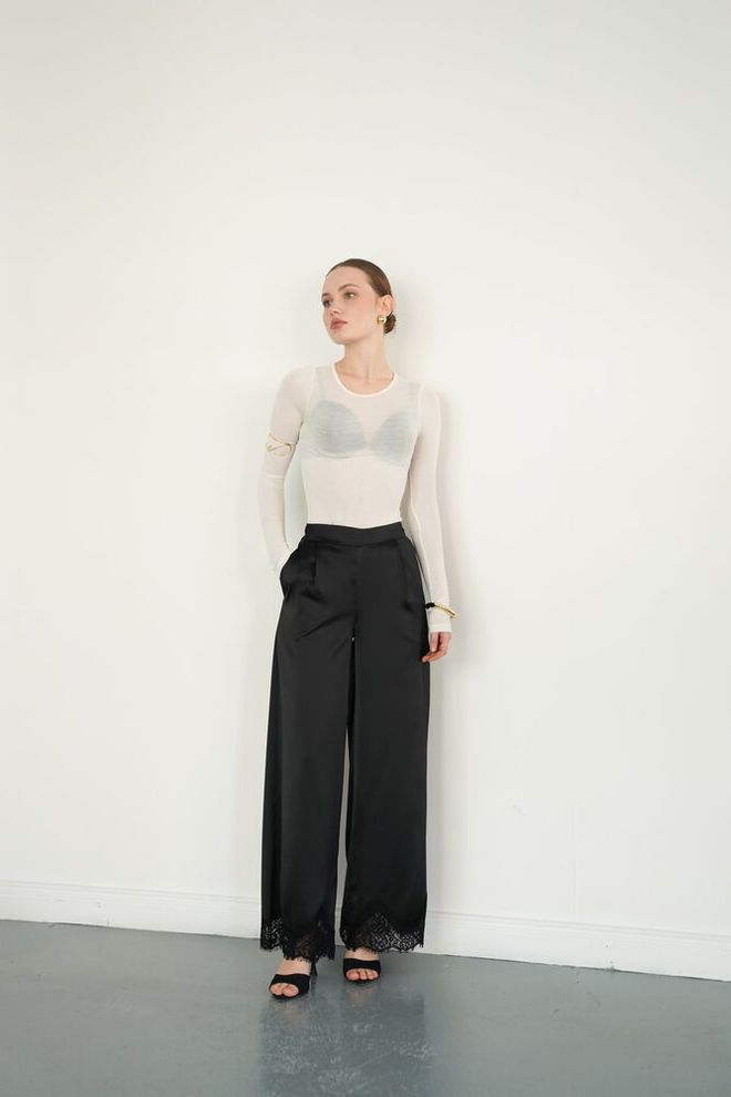 Topshow Black Elegant Formal Palazzo Pants Wholesale Clothing 1