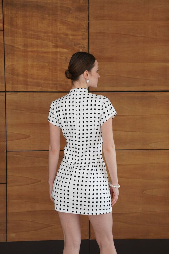 Topshow White Polka Dot Retro Bodycon Mini Dress Wholesale Clothing Vintage