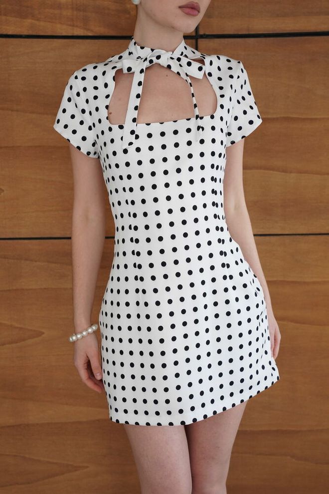 Topshow White Polka Dot Retro Bodycon Mini Dress Wholesale Clothing Spring
