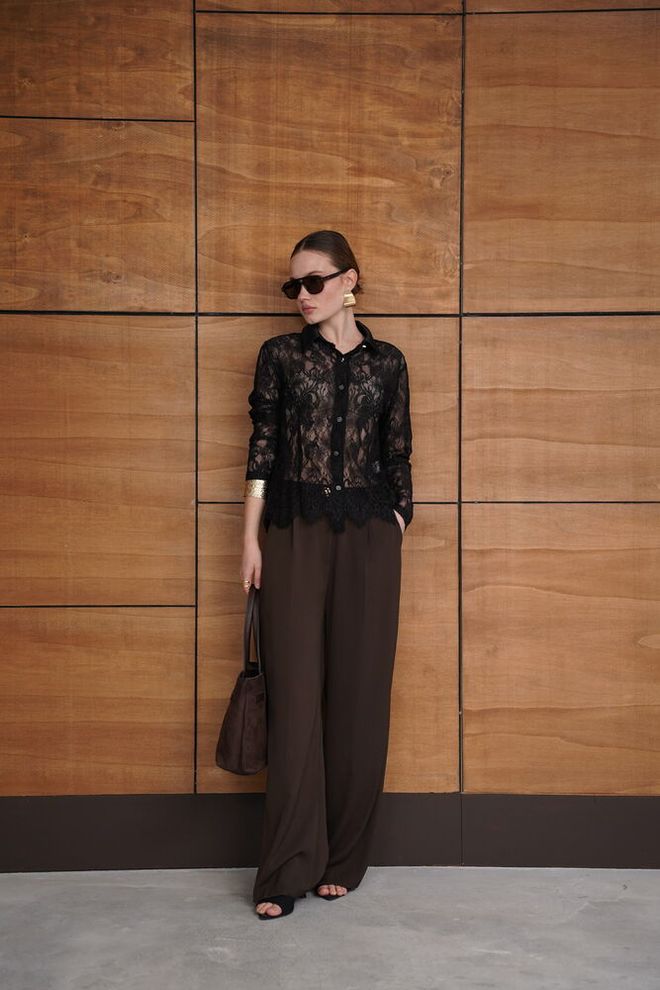 Topshow Риза Черно Елегантна Официална С Флорален Принт Дрехи на едро Коктейл