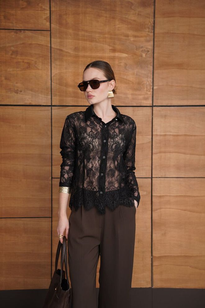 Topshow Риза Черно Елегантна Официална С Флорален Принт Дрехи на едро 1