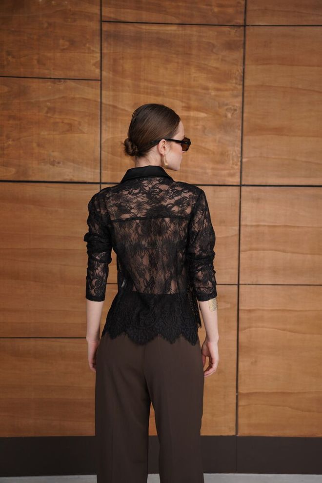 Topshow Риза Черно Елегантна Официална С Флорален Принт Дрехи на едро Официален