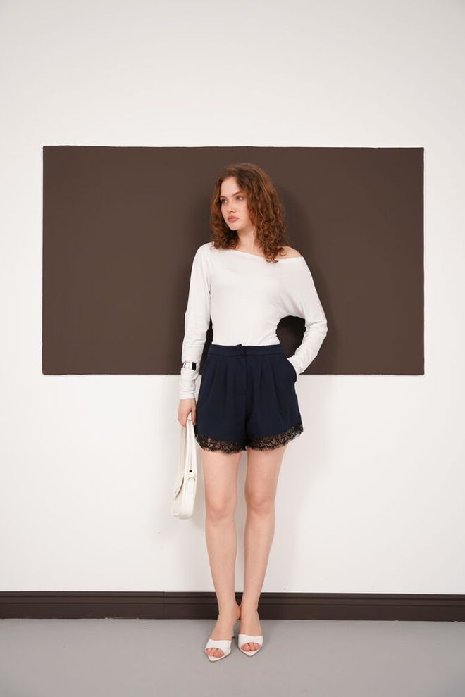 Topshow Морнарско Плаве Папирне Кеса Шортс Са Високим Струком Велепродаја одеће Неформалан