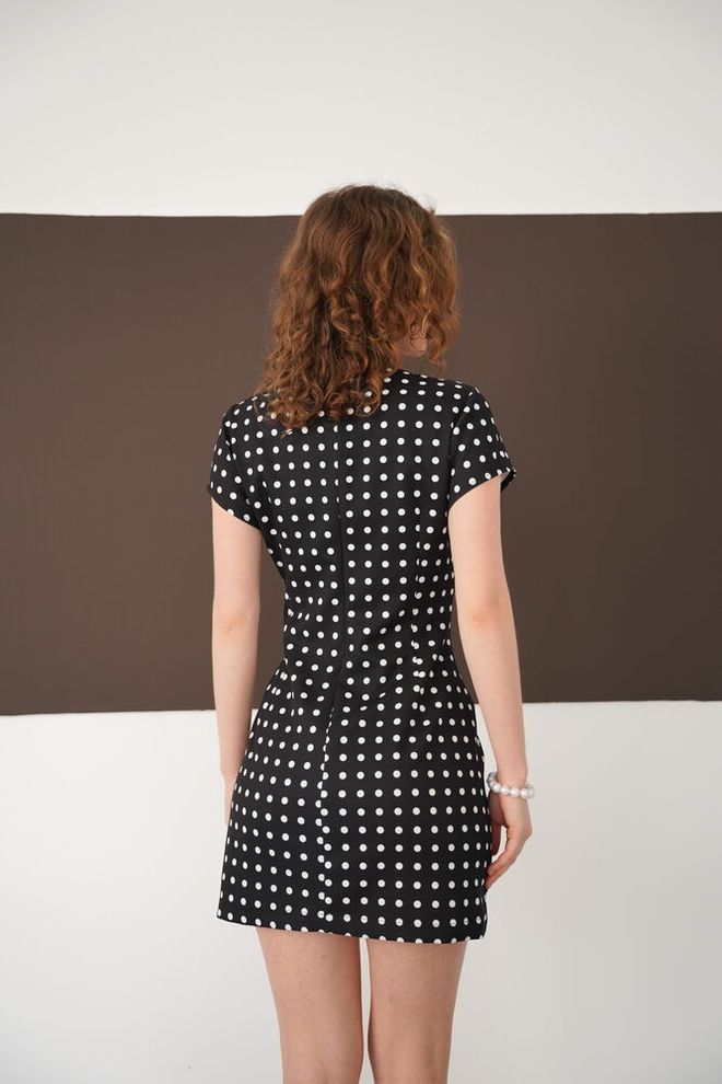 Topshow فستان أسود بنقاط بولكا بوديكون ميني ملابس بالجملة كلاسيكي