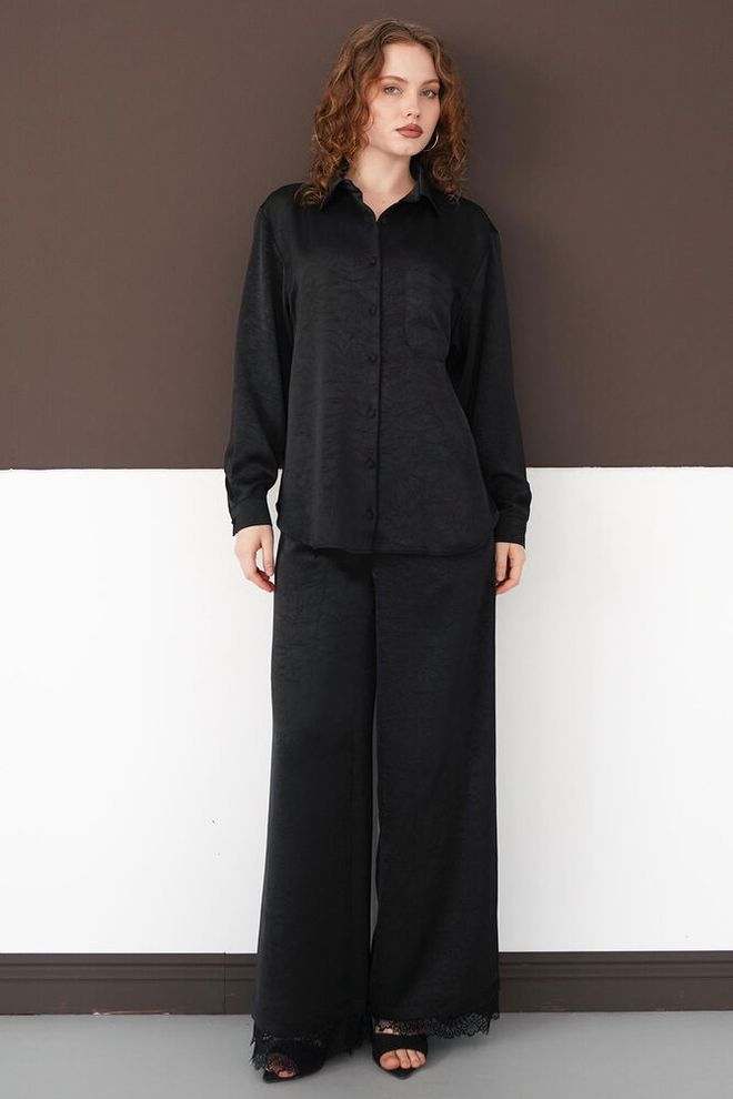 Topshow بنطال بالازو أسود ملابس بالجملة غير رسمي