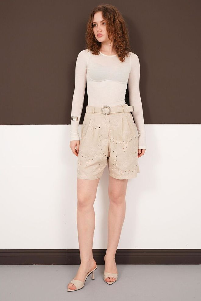 Topshow Беж Елегантан Неформалан Папирна Кеса Шортс Висок Струк Велепродаја одеће Неформалан