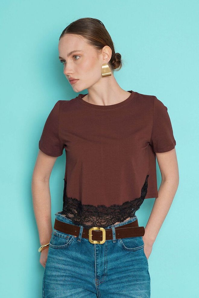 Topshow Blusa Castanha Casual Sexy Elegante Roupa De Rua Roupas por atacado Casual