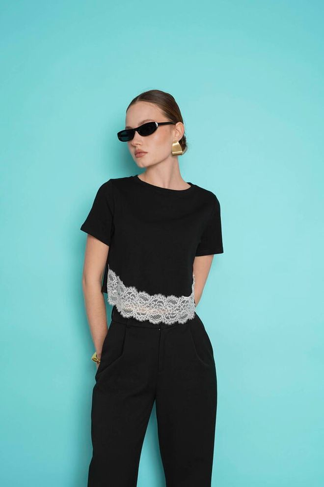 Topshow Juoda Kasdienė Elegantiška Palaidinė Su Trumpomis Rankovėmis Didmeninė prekyba drabužiais Kokteilinė