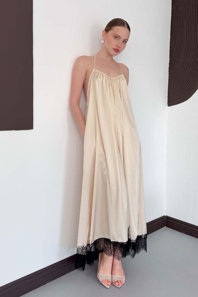 knee length dresses for ladies Beige Back To You Maxi Dress main image 0