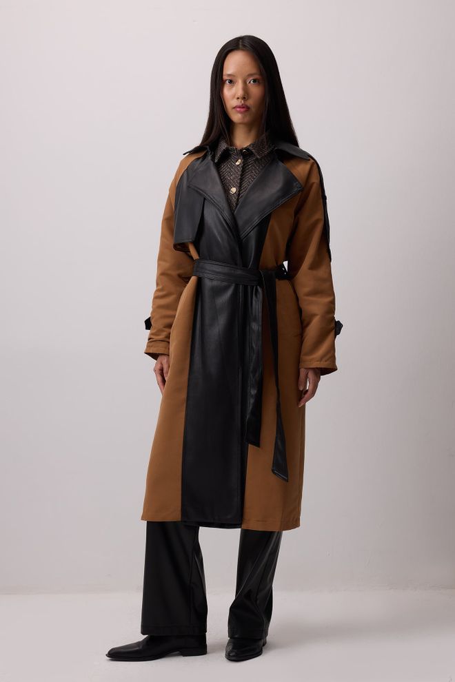 Touche Prive Коричневый Элегантный Тренчкот С Зубчатым Воротником Оптовая продажа одежды Повседневный