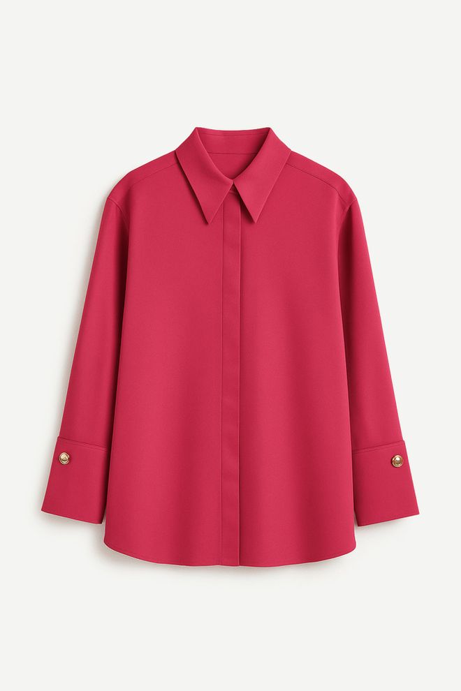 Touche Prive Elegantná Fuchsiová Košeľa S Vrúbkovaným Golierom A Zapínaním Na Gombíky Veľkoobchod s oblečením 5