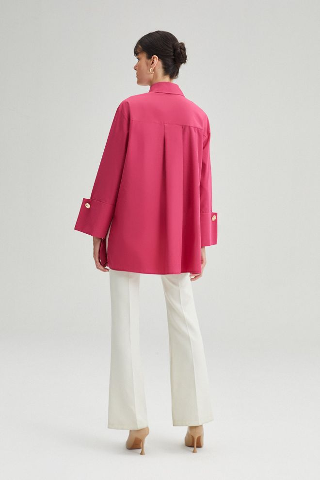 Touche Prive Elegantná Fuchsiová Košeľa S Vrúbkovaným Golierom A Zapínaním Na Gombíky Veľkoobchod s oblečením Elegantný