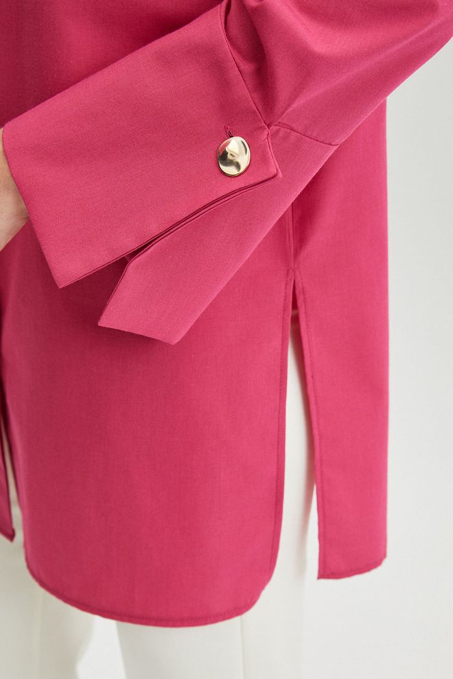 Touche Prive Elegantná Fuchsiová Košeľa S Vrúbkovaným Golierom A Zapínaním Na Gombíky Veľkoobchod s oblečením 1