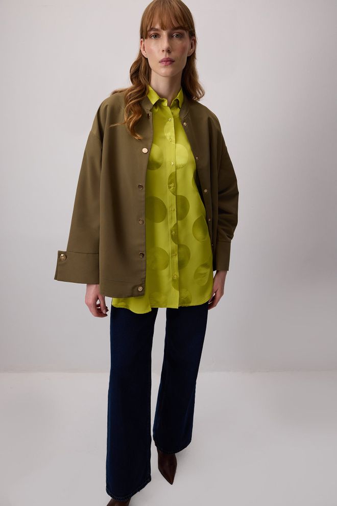 Touche Prive Geltona Taškuota Marškiniai Oversize Didmeninė prekyba drabužiais Kokteilinė